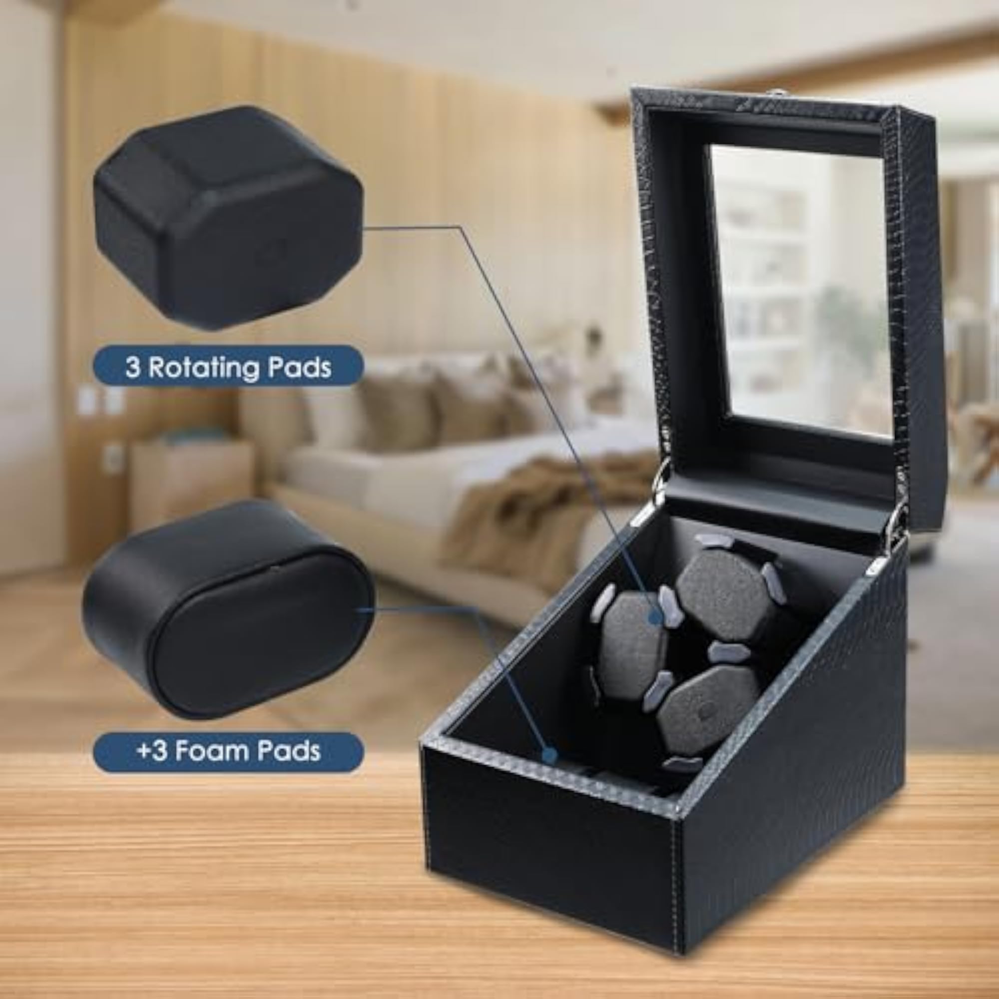 Watch Winder for Automatic Watches, 3 Storage Compartments