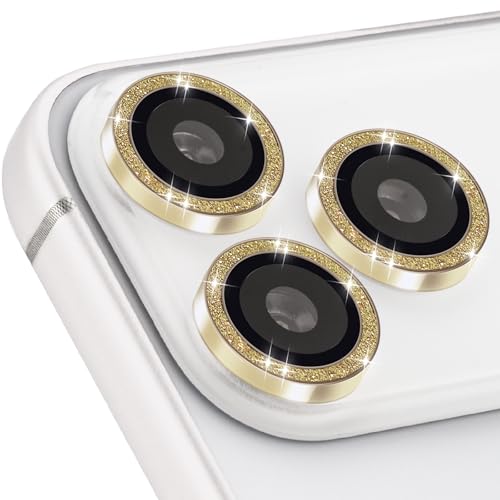 Protection objectif iPhone 17 Pro en verre trempé pailleté or luxe