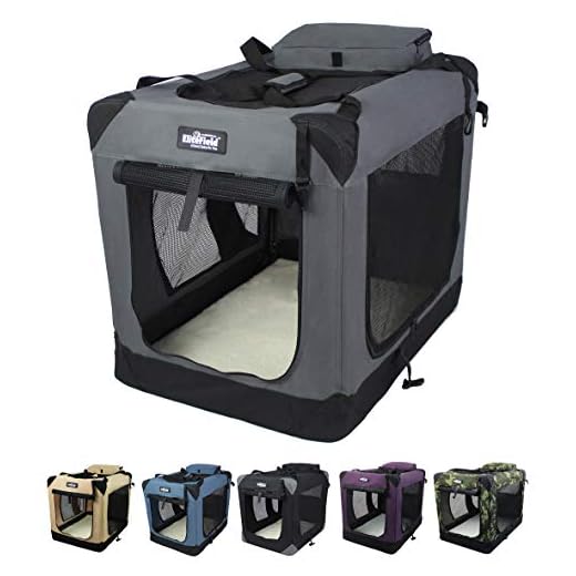 EliteField 3-Door Folding Soft Dog Crate (2 Year Warranty), Indoor & Outdoor Pet Home, Multiple Sizes and Colors Available (42" L x 28" W x 32" H, Gray)