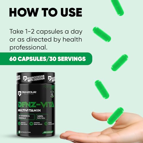 Image of Denzour Nutrition Multivitamin and Fish Oil Combo | 60 Multivitamin Capsules + 60 Omega 3 Fish Oil 1000mg Softgels | 25 Essential Vitamins & Minerals | Supports Immunity, Energy & Joint Health | Men & Women
