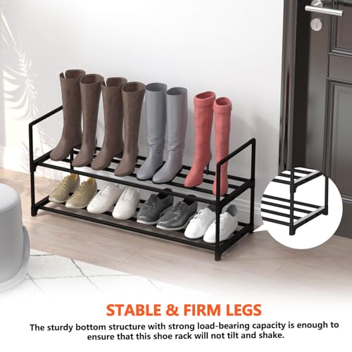 Image of Hsscblet 2 Tier Metal Shoe Rack,Adjustable Shoe Shelf Storage Organizer,Stackable Boot & Shoe Storage,for Entryway,Hallway,Closet,Black