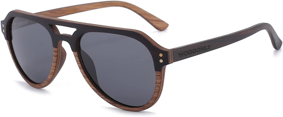 WOODONLYPilot Wood Polarized Sunglasses - Classic Style Wooden Shades with Bamboo Case for Men and Women Perfect Gifts