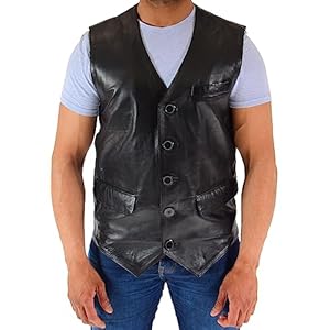 Parker mannen echt leer traditionele vest met knoopsluiting zwart