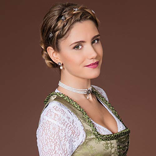 Traditional bavarian rhinestone Edelweiss stud earrings with pearl, Ladies costume jewelry, german flower pendant earrings for Dirndl, Oktoberfest (cream-white)2