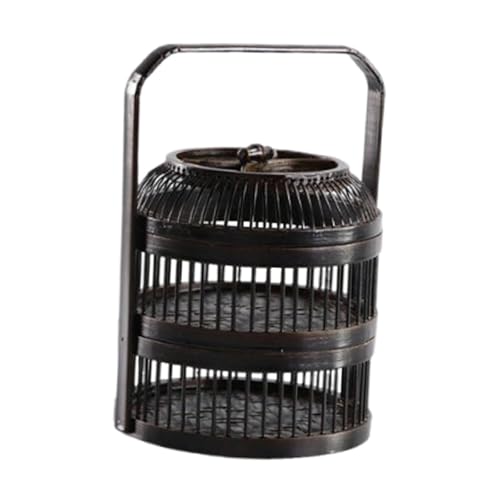 Qianly Bamboo Storage Box Hollow Basket Double Layers Vegetable and Fruit Storage Basket Handwoven Tray for Daily Camping Household, S