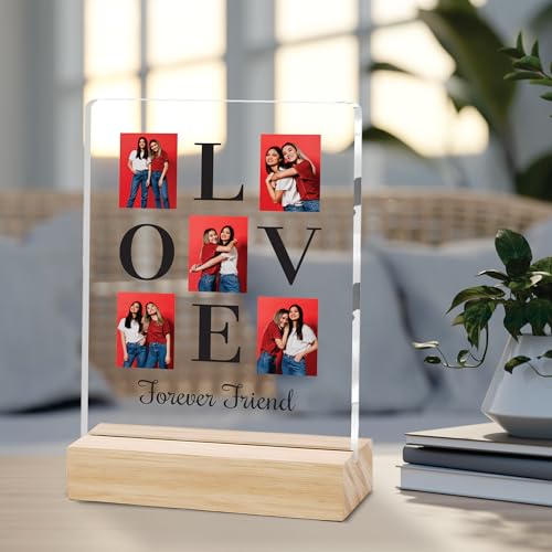 Image of Giftplease Customized Photo Frame with Text & Wooden Stand | Personalised Printed Photo Frame Gift for Sister | Birthday, Tabletop D cor | Customized Photo Gift (6x8 Inches) SIS 12