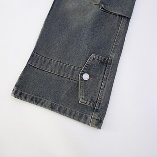 Girls Baggy Cargo Jeans Pocket Kids Hip Hop Denim Pants Patchwork High Waisted Wide Leg School Trendy Trousers3