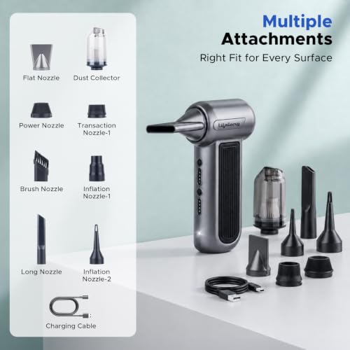 Image of Lifelong Handheld Air Blower & Air Duster for Home & Car | Cordless Rechargeable 130,000 RPM BL Motor | Adjustable Speed | LED Light, Multiple Attachments | Type-C | PC, Car & Home Cleaning