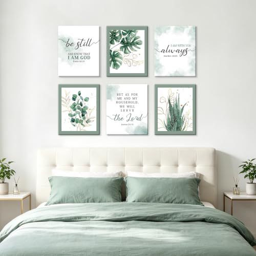 Image of CHDITB Botanical Bible Verse Framed Wall Art, Christian Scripture Decor | Eucalyptus Scripture Posters, Boho Green Plant Biblical Quotes Canvas Prints, Religious Wall Art for Bedroom Church 8 inchX10 inch