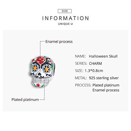 Halloween Ghost Charm Skull Bead 925 Sterling Silver for Pandora Style Bracelet,for Halloween (Colorful Skull Charm)2