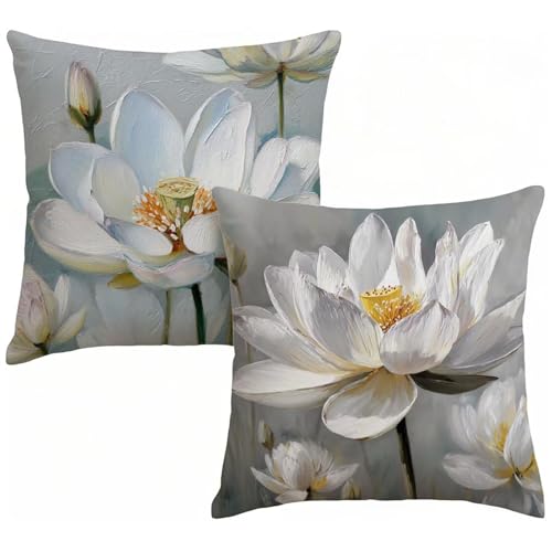 Funda Cojines Exterior Impermeable 60x60 Juego de 2 Gris Cojines para Sofa, Decorativa Modernos Funda de Almohada Terciopelo, Loto Cushion Covers para Sala Sofá Silla Cama Jardín, Regalo Mujer W-9