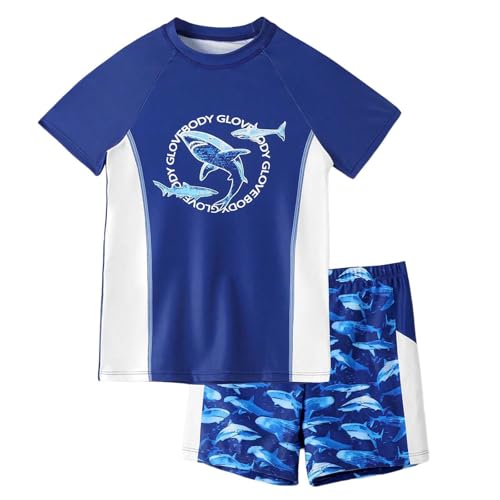 Generisch Conjunto de bañadores para niño, camiseta de verano y bañador con estampado para surf en la playa y la piscina, trajes de baño cómodos para niños de 7 a 12 años, azul, 7-8 años