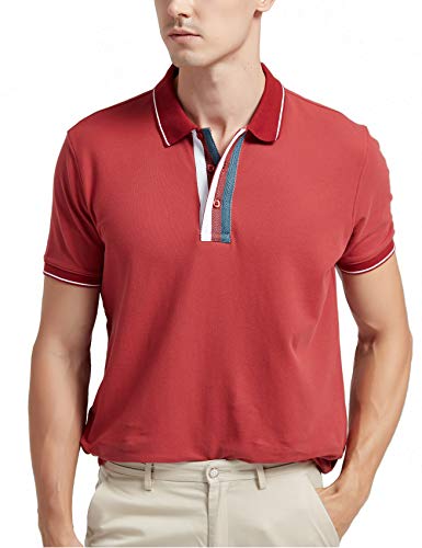 Navifalcon Polo Shirts for Men 100% Cotton V Neck Collar Short Sleeve Polos Mens T Shirts Classic Pique Polo Shirt Slim Fit Casual Gift Red M