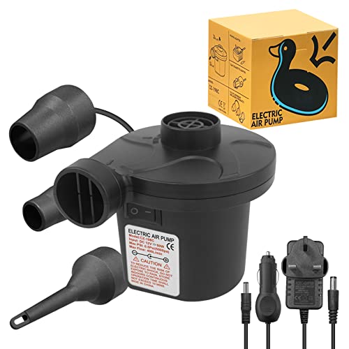 Jsdoin Electric Pump for Inflatables with 3 Nozzles, AC 240V/DC 12V 50W High Power Electric Air Pump...