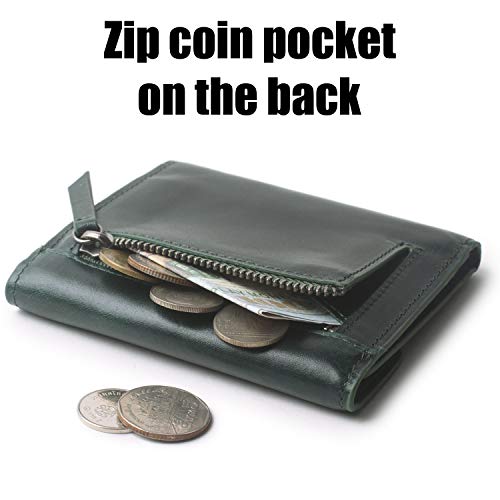 Small Leather Pocket Wallet for Women Bifold Zip Coin Purse RFID Blocking Women's Credit Card Holder Dark Turquoise