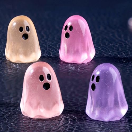 Haowul 50 Stück Leuchtende Halloween-mini-geisterfiguren Aus Kunstharz, Die Im Dunkeln Leuchten, Winzige Kleine Geisterstatuen, Miniaturfiguren Für Halloween, Basteln, Vasenfüller, Mikrolandschaft,