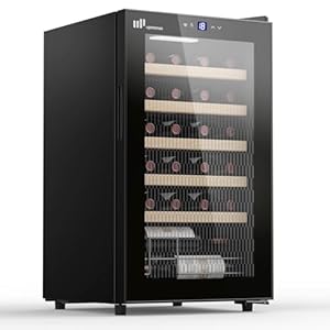 Upstreman Weinkühlschrank mit Glastür für 24 Flaschen, 5°C - 20°C einstellbar, Einbau & Unterbau, Mit Doppelverglasung, Touch-Display, LED-Beleuchtung, 5 Einlegeböden, W24-Schwarz