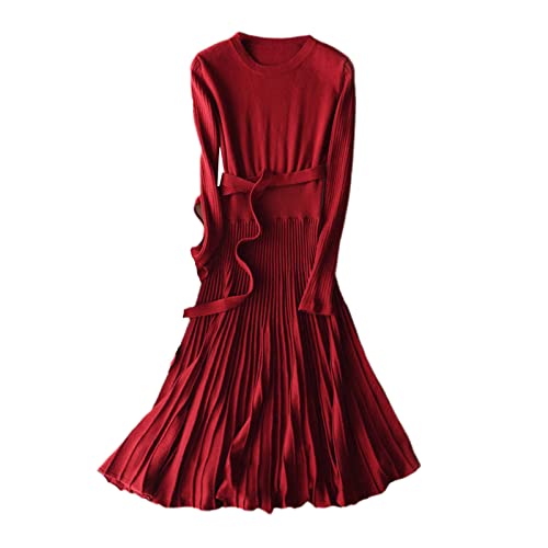 Robe de printemps femme tricot cachemire jupe longue rouge vin M