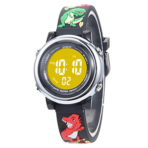 Mamiddle Reloj Deportivos Digital para Niño Niña Reloj Infantil Impermeable 3ATM con Alarma Fecha Cronómetro 7 Luces traseras LED (Dinosaurio Negro)