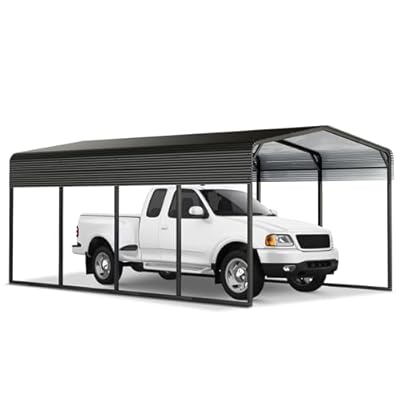 Lyromix 12x20' Heavy Duty Metal Carport, Outdoor Metal Carport Kits with Extended Side Roof & Corner Support Rod, Large Sturdy Car Port Garage Shelter Shade for Car, Boat and Tractors