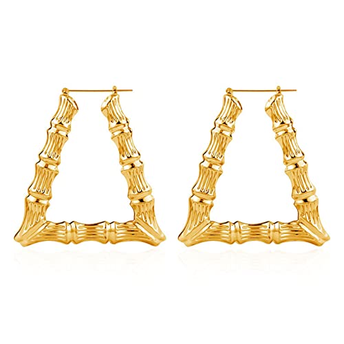 coadipress Casting Triangle Bamboo Hoop Earrings for Women Super Large Hollow Gold Silver Plated 80s 90s Oversized Geometric Statement Earrings Costume Jewelry Punk Hip Hop Rapper Style