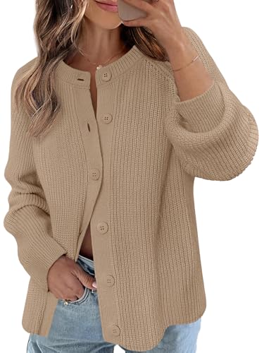 MEROKEETY Women's 2025 Long Sleeve Cardigan Sweater Fall Crew Neck Button Open Front Chunky Knit...
