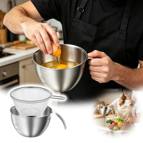 Stainless Steel Colander, 0.4 QT Easy to Clean Compact Versatile Stainless Steel Strainer with Mixing Bowl and Sturdy Handle,Lightweight Dishwasher Safe Colander Set for Fruits Vegetables - image 2