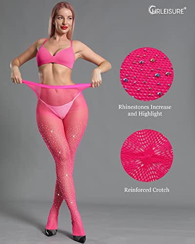Image of CHRLEISURE Women's Sparkle Rhinestone Fishnets, Sexy Sparkly Glitter Party Concert Outfit Fishnet Stockings
