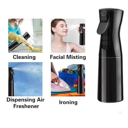 Image of Premium Continuous Mist Spray Bottle 300ml - Fine Mist Hair Spray Bottle, Leakproof & Refillable Water Sprayer for Hair Styling, Plants, Cleaning & Salon Use (Black)