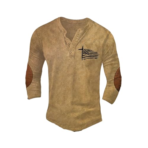 MOGUI Mens Vintage American Flag Cross Faith Shirt Patriotic Fun Top