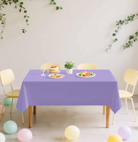 Image of SietDESEO 2 Pack Light Purple Plastic Tablecloth Rectangle 54 x 108 Lavender Disposable Table Cloth Plastic Lavender Table Cover for Wedding Baby Shower Party Decorations