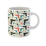 Awowee Taza de café de cerámica de 325 ml con diseño de pistola azul, revólver, línea roja, bala, vaquero, pistola, taza de té, el mejor regalo o recuerdo para familiares, amigos, compañeros de