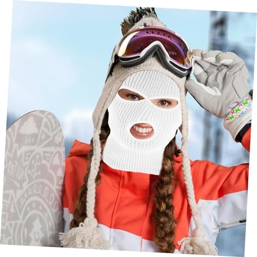 VALICLUD Mascarilla de esquí con 3 agujeros para hombres y mujeres, balaclava tejida, máscara facial para actividades al aire libre, cálida y cómoda para esquí y ciclismo, blanco miniatura 4