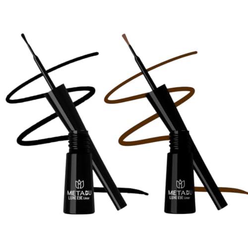 Image of Liquid Eyeliner - Black & Brown Pack of 2 | Waterproof & Smudge Proof | Long-Lasting & Quick-Dry Formula | One Stroke Application | Glossy Finish Liquid Liner for Women - 4ml Each