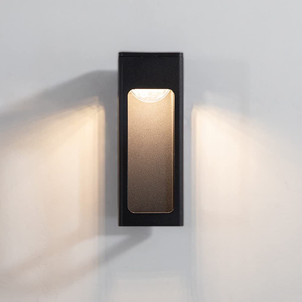 Zewnętrzna lampa ścienna, wodoodporna lampa ogrodowa LED 12 W, odlew aluminiowy czarny matowy, oświetlenie zewnętrzne 3000 K na patio, werandy i ogrody (25 x 12 cm)