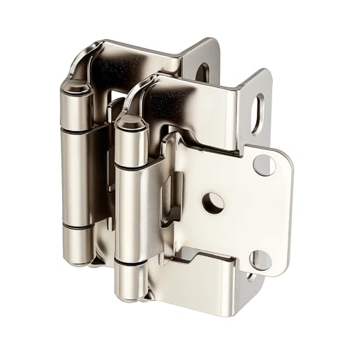 Home Expert 4 Pack (2 Pairs) 1/2 Overlay Cabinet Hinges Brushed Nickel Self-Closing Semi-Concealed Partial Wrap Face Frame Hinges for Cabinet Doors