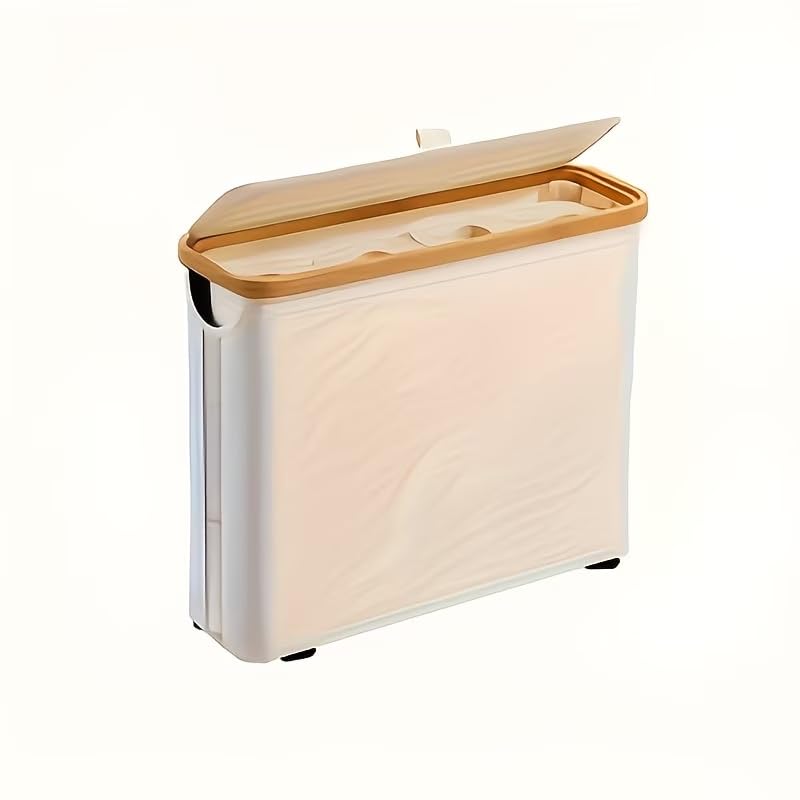 30L Toilet Paper Storage Basket with Lid, Slim Toilet Roll Holder with Bamboo Frame, Foldable Bathroom Storage Bin for 9–12 Rolls, Space-Saving Organizer(White)