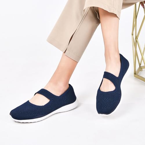 Image of HONHOLD Women's Casual Knit Mary Jane Flat Shoes with Arch Support