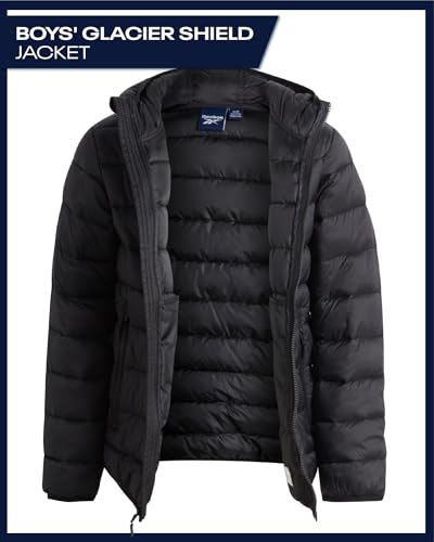 Image of Reebok Boys Winter Coat - Lightweight Insulated Puffer Jacket - Wind & Water Resistant Quilted Hooded Winter Jacket for Boys
