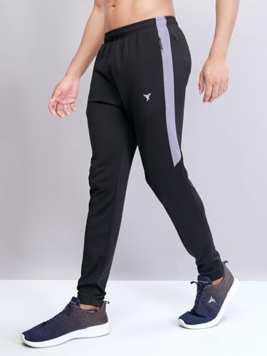 Image of TECHNOSPORT Men's Slim Fit Mid Rise Solid Trackpant with Techno Dry for Gym, Workout & Sports