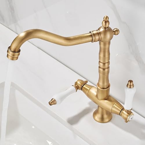 Mitigeur de lavabo vintage robinet de lavabo de salle de bain antique double levier