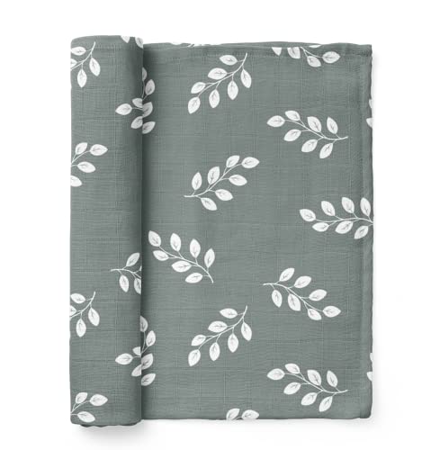 Image of Mini Wander Swaddles for Newborns Muslin Swaddle Blankets - Breathable Soft Gender Neutral Receiving Blanket Baby Essentials | 47 x 47 Cotton - (Leaves Storm Blue)