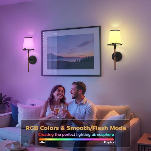 Image of DORESshop Battery Operated Wall Sconce Set of 2, Wireless Wall Light Easy to Install, 7 Color Rechargeable Wall Sconces, Sconce Wall Decor Set of 2 for Bedroom, Living Room, Black and Leather, 18.7in