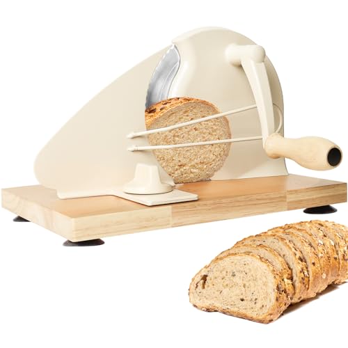 Manual Bread Slicer for Homemade Bread,Even Slicing Thickness-Adjustable Slices,Sourdough Slicer with Scale Lines&SuperStrong SuctionCup Fixation (Cream-Guide)