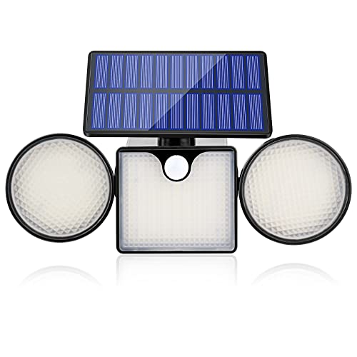 UCGG Solar Wall Lights Outdoor, 3000Lm 204 LED Flood Lights 3 Adjustable Head 270° Wide Angle Lighting, IP65 Waterproof Spot Light with Motion Sensor for Porch Yard Garage -1Pack, Black