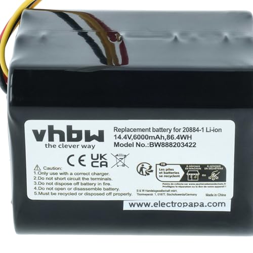 vhbw Akku Ersatz für Vorwerk 20884-1, 4NCR18650P2-C001A, 4NCR18650P2-C002A für Staubsauger (6000 mAh, 14,4 V, Li-Ion)
