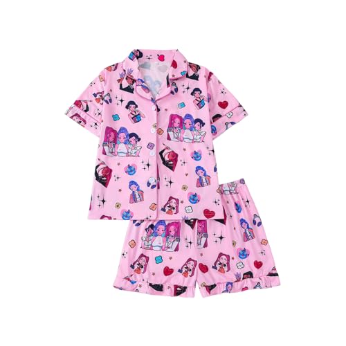 Looksalot Summer 2 Piece Demon Short-Sleeve Set Girls 314 Yrs Hunters T Shirt Shorts-Gifts for Girls (Sy1 5-6 Years)