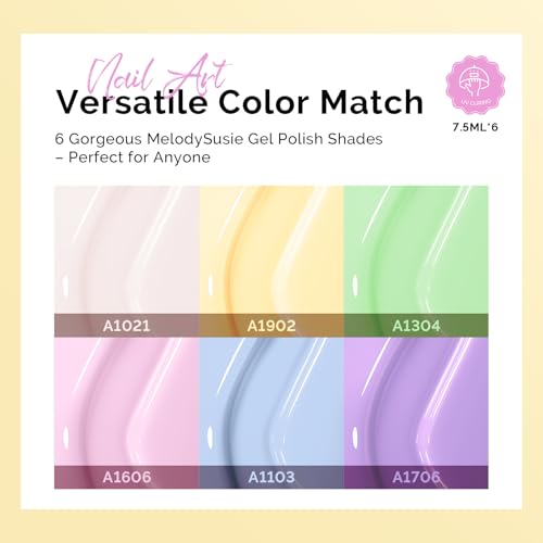Image of MelodySusie Macaron Pastel Gel Nail Polish Set - 6 Colors Pink Yellow Blue Green Purple White Soak Off UV LED Gel Polish Gift for Women Nail Art Manicure Salon DIY Nail Design Decoration at Home