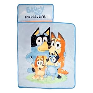 NoJo Bluey for Real Life Toddler Nap Mat – Includes Attached Pillow and Fleece Blanket