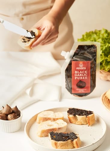 Image of Homtiem Black Garlic, Whole & Peeled, Fermented for 90 Days, Ready to Eat, Non-GMO, No Additives (5.25 Ounce (Pack of 6), Puree)